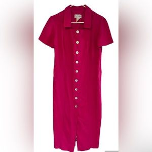 Jennifer Jeffries Women’s Vintage Fuchsia Button Up Short Sleeve Long Dress 10